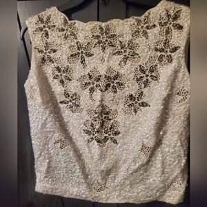 60s Elegant Beaded Wool Top Embellished